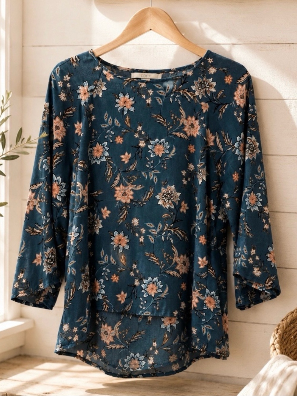 ✨Papermoon Teal Floral Boho Blouse 3/4 Sleeve Lightweight Top Size M✨